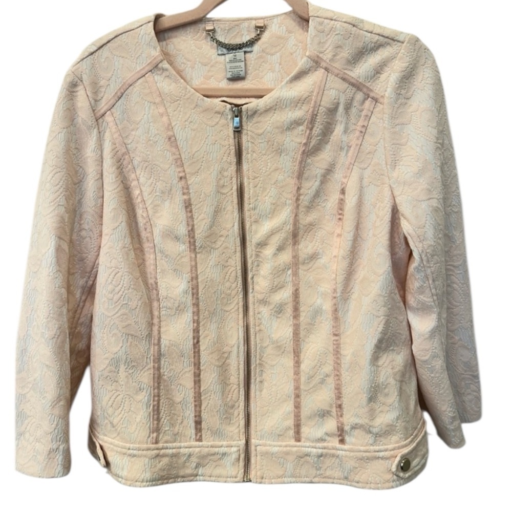 Vintage Y2K Cache Blush Pink Lace Zip Blazer Jacket Coquette 12